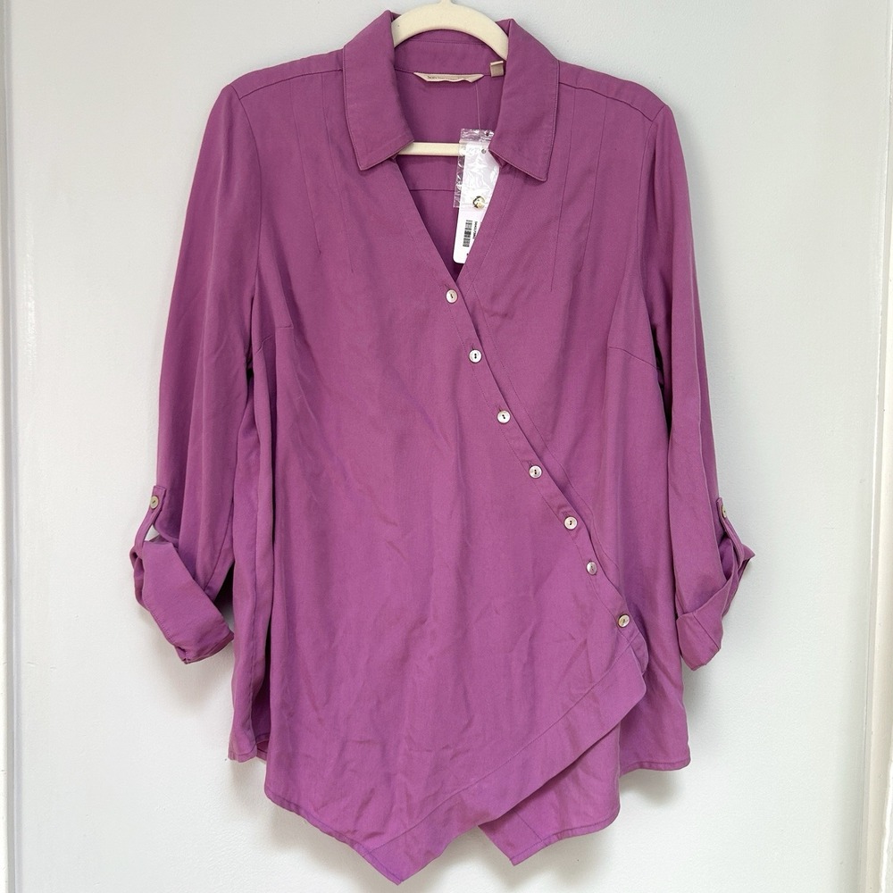 NWT Soft Surroundings Washed Tencel Tunic PL Petite Large Mulberry Asymmetrical